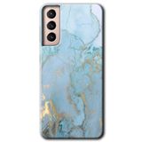 MRCİLETİSİMmrc-7979 Mavi Gold Mermer Kılıf HD Desen Baskılı Arka Kapak Samsung Galaxy S21 Plus ile uyumlu