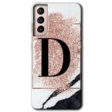 MRCİLETİSİMmrc-8012 Pembe Mermer Desenli D Harfi Kılıf HD Desen Baskılı Arka Kapak Samsung Galaxy S21 Plus ile uyumlu