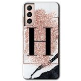 MRCİLETİSİMmrc-8016 Pembe Mermer Desenli H Harfi Kılıf HD Desen Baskılı Arka Kapak Samsung Galaxy S21 Plus ile uyumlu