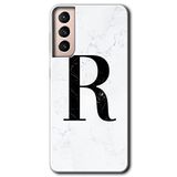 MRCİLETİSİMmrc-8059 Beyaz Mermer Desenli R Harfi Kılıf HD Desen Baskılı Arka Kapak Samsung Galaxy S21 Plus ile uyumlu