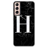 MRCİLETİSİMmrc-8089 Siyah Mermer Desenli H Harfi Kılıf HD Desen Baskılı Arka Kapak Samsung Galaxy S21 Plus ile uyumlu