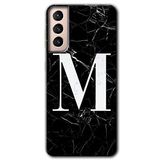 MRCİLETİSİMmrc-8095 Siyah Mermer Desenli M Harfi Kılıf HD Desen Baskılı Arka Kapak Samsung Galaxy S21 Plus ile uyumlu