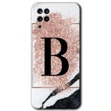 MRCİLETİSİMmrc-84458 Pembe Mermer Desenli B Harfi Kılıf HD Baskılı Desen Hayalet Cam Yandan Görünmez Samsung Galaxy M12 ile uyumlu