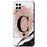 MRCİLETİSİMmrc-84462 Pembe Mermer Desenli Ç Harfi Kılıf HD Baskılı Desen Hayalet Cam Yandan Görünmez Samsung Galaxy M12 ile uyumlu