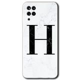 MRCİLETİSİMmrc-84498 Beyaz Mermer Desenli H Harfi Kılıf HD Baskılı Desen Hayalet Cam Yandan Görünmez Samsung Galaxy M12 ile uyumlu