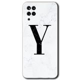 MRCİLETİSİMmrc-84529 Beyaz Mermer Desenli Y Harfi Kılıf HD Baskılı Desen Hayalet Cam Yandan Görünmez Samsung Galaxy M12 ile uyumlu