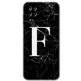MRCİLETİSİMmrc-84538 Siyah Mermer Desenli F Harfi Kılıf HD Baskılı Desen Hayalet Cam Yandan Görünmez Samsung Galaxy M12 ile uyumlu