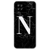 MRCİLETİSİMmrc-84547 Siyah Mermer Desenli N Harfi Kılıf HD Baskılı Desen Hayalet Cam Yandan Görünmez Samsung Galaxy M12 ile uyumlu