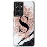 MRCİLETİSİMmrc-9129 Pembe Mermer Desenli S Harfi Kılıf HD Desen Baskılı Arka Kapak Samsung Galaxy S21 Ultra ile uyumlu