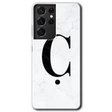 MRCİLETİSİMmrc-9141 Beyaz Mermer Desenli Ç Harfi Kılıf HD Desen Baskılı Arka Kapak Samsung Galaxy S21 Ultra ile uyumlu
