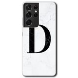 MRCİLETİSİMmrc-9143 Beyaz Mermer Desenli D Harfi Kılıf HD Desen Baskılı Arka Kapak Samsung Galaxy S21 Ultra ile uyumlu