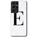 MRCİLETİSİMmrc-9144 Beyaz Mermer Desenli E Harfi Kılıf HD Desen Baskılı Arka Kapak Samsung Galaxy S21 Ultra ile uyumlu