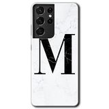 MRCİLETİSİMmrc-9154 Beyaz Mermer Desenli M Harfi Kılıf HD Desen Baskılı Arka Kapak Samsung Galaxy S21 Ultra ile uyumlu