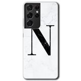 MRCİLETİSİMmrc-9155 Beyaz Mermer Desenli N Harfi Kılıf HD Desen Baskılı Arka Kapak Samsung Galaxy S21 Ultra ile uyumlu