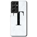 MRCİLETİSİMmrc-9162 Beyaz Mermer Desenli T Harfi Kılıf HD Desen Baskılı Arka Kapak Samsung Galaxy S21 Ultra ile uyumlu