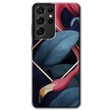 MRCİLETİSİMmrc-9172 Flamingo Yaprak Kılıf HD Desen Baskılı Arka Kapak Samsung Galaxy S21 Ultra ile uyumlu