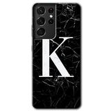 MRCİLETİSİMmrc-9193 Siyah Mermer Desenli K Harfi Kılıf HD Desen Baskılı Arka Kapak Samsung Galaxy S21 Ultra ile uyumlu