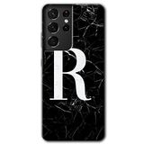 MRCİLETİSİMmrc-9201 Siyah Mermer Desenli R Harfi Kılıf HD Desen Baskılı Arka Kapak Samsung Galaxy S21 Ultra ile uyumlu