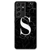 MRCİLETİSİMmrc-9202 Siyah Mermer Desenli S Harfi Kılıf HD Desen Baskılı Arka Kapak Samsung Galaxy S21 Ultra ile uyumlu