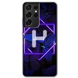 MRCİLETİSİMmrc-9275 Dark Neon Yaprak H Harfi Kılıf HD Desen Baskılı Arka Kapak Samsung Galaxy S21 Ultra ile uyumlu