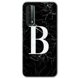 MRCİLETİSİMmrc-92781 Siyah Mermer Desenli B Harfi Kılıf HD Baskılı Desen Hayalet Cam Yandan Görünmez Huawei P Smart 2021 ile uyumlu