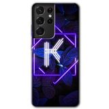 MRCİLETİSİMmrc-9279 Dark Neon Yaprak K Harfi Kılıf HD Desen Baskılı Arka Kapak Samsung Galaxy S21 Ultra ile uyumlu