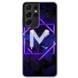 MRCİLETİSİMmrc-9281 Dark Neon Yaprak M Harfi Kılıf HD Desen Baskılı Arka Kapak Samsung Galaxy S21 Ultra ile uyumlu