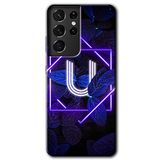 MRCİLETİSİMmrc-9302 Dark Neon Yaprak U Harfi Kılıf HD Desen Baskılı Arka Kapak Samsung Galaxy S21 Ultra ile uyumlu