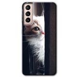 MRCİLETİSİMmrc-9867 Kedi Bakışı Kılıf HD Desen Baskılı Arka Kapak + Temperli Cam Samsung Galaxy S21 ile uyumlu