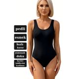 mrm pro Kadın Siyah Düz Renk Toparlayıcı Basic Mayo – Pedli Esnek Kumaş Deniz Havuz Plaj Mayosu