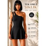 mrm pro Kadın Tek Omuz Çift Askılı Şortlu Mayo Elbise Cup Pedli Esnek Likralı Kolay Kurur