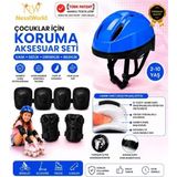 Mrs- Bisiklet Kaykay Paten Çocuk Kaskı ve Dizlik Set Mavi/siyah -548484 - Çok Renkli