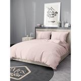Mrs.gugar Çift Kişilik Saten Çizgili Pudra Nevresim Takımı - 200 x 220 cm