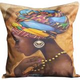 Mrs.Gugar Kahve Başörtülü Afrikalı Kırlent Kılıfı