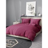 Mrs.gugar Tek Kişilik Saten Çizgili Bordo Nevresim Takımı - 160 x 220 cm