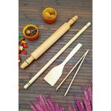 Mrsstore Oklava Merdane Seti Doğal Ahşap 4lü Set 50 Cm Oklava Sabit Merdane Spatula, Maşa Annelere Özel