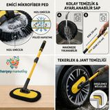 Mrt Bilişim Teleskopik Saplı Uzayan Egimli Dönebilen Mikrofiber Başlıklı Araç Yıkama Fırçası Mop Sarı Uzayıp Kısalan Sap 50 - 110 cm Premium Şönil Araç Yıkama Mopu