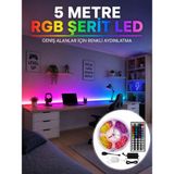 Mrt Teknik Rgb Şerit LED 5 Metre 5050 Smd Kumandalı Çok Renkli Ev Oda Tv Arkası Dekoratif Aydınlatma