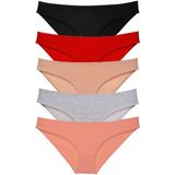 MrtNlu Siyah Kırmızı Ten Gri Pudra M 5 Adet Süper Eko Set Likralı Kadın Slip Külot