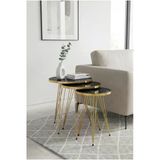 MRVHOMEE 3’lü Zigon Sehpa Seti – 33 cm – Gold Metal Ayaklı SİYAH