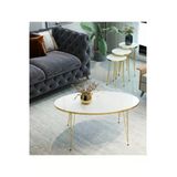 MRVHOMEE 4’lü Modern Gold Detaylı Metal Ayaklı Orta Sehpa & Zigon Sehpa Seti – Beyaz