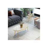 MRVHOMEE 4’lü Modern Gold Detaylı Metal Ayaklı Orta Sehpa & Zigon Sehpa Seti – Krem