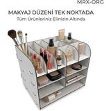 Mrx-Org 9 Bölmeli Makyaj Organizer | Çekmeceli Kozmetik Düzenleyici, Masa Üstü Organizer, Ahşap Makyaj Standı - Beyaz