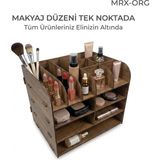 Mrx-Org 9 Bölmeli Makyaj Organizer | Çekmeceli Kozmetik Düzenleyici, Masa Üstü Organizer, Ahşap Makyaj Standı - Ceviz
