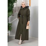 Ms Eflin Kapüşonlu Tesettür Mont Haki - 40