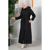 Ms Eflin Kapüşonlu Tesettür Mont Siyah - 48
