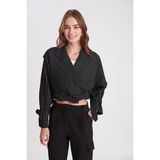 Ms. Endam Kadın Çizgili Kısa Boy Oversize Içi Astarlı Zara Model Trençkot Ceket-Siyah - Standart