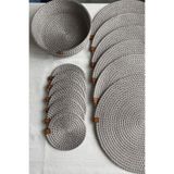 MS Glassware Gri Amerikan Servis Supla Seti 13 Parça - 6 Tabak Altlığı, 6 Bardak Altlığı, 1 Ekmek Sepeti