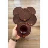 MS Glassware Koyu Kahve 6’lı Bardak Altlığı, Çay Kahve Fincan Kupa Mum Altlığı Dekoratif Supla 12 Cm