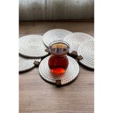 MS Glassware Krem 6’lı Bardak Altlığı, Çay Kahve Fincan Kupa Mum Altlığı Dekoratif Supla 12 Cm